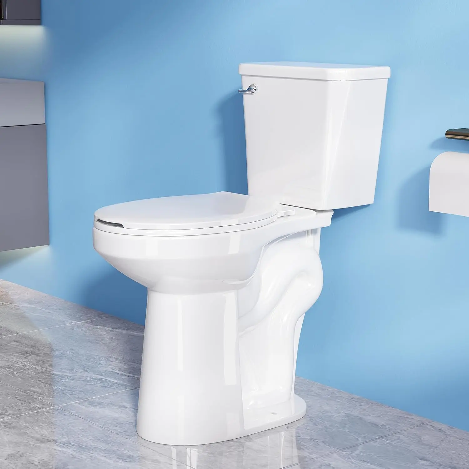 

21 Inch Two-piece Extra Tall Toilets | Tall Toilets For Elderly With Single Flush & Soft-close Seat, Comfort Height, Custom
