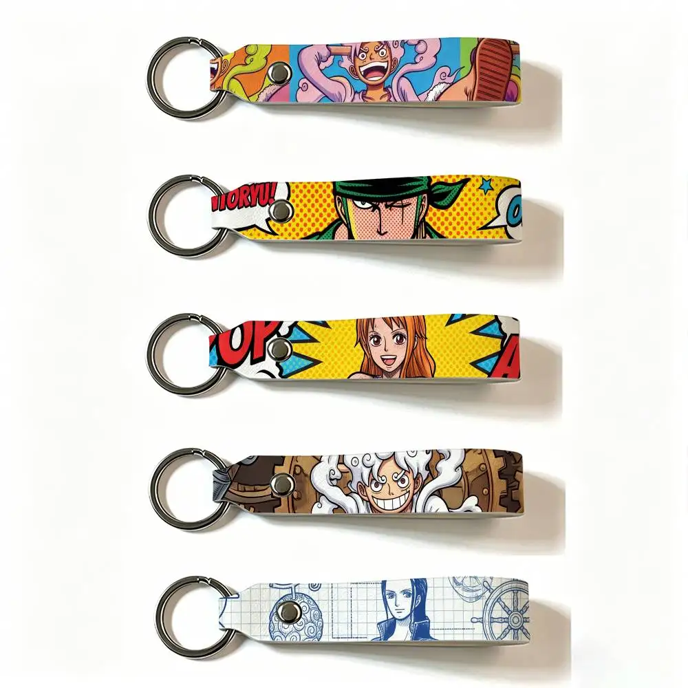 

MOTORCYCLE ANIME ONE PIECE LUFFY PU Leather Keychain Minimalist Key Holder Durable Key Organizer Car Keys Bag Accessories
