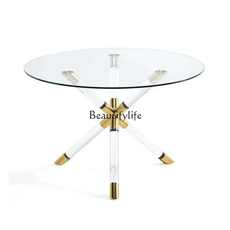 

FG17Modern light luxury creative acrylic simple glass gold coffee table Nordic American style