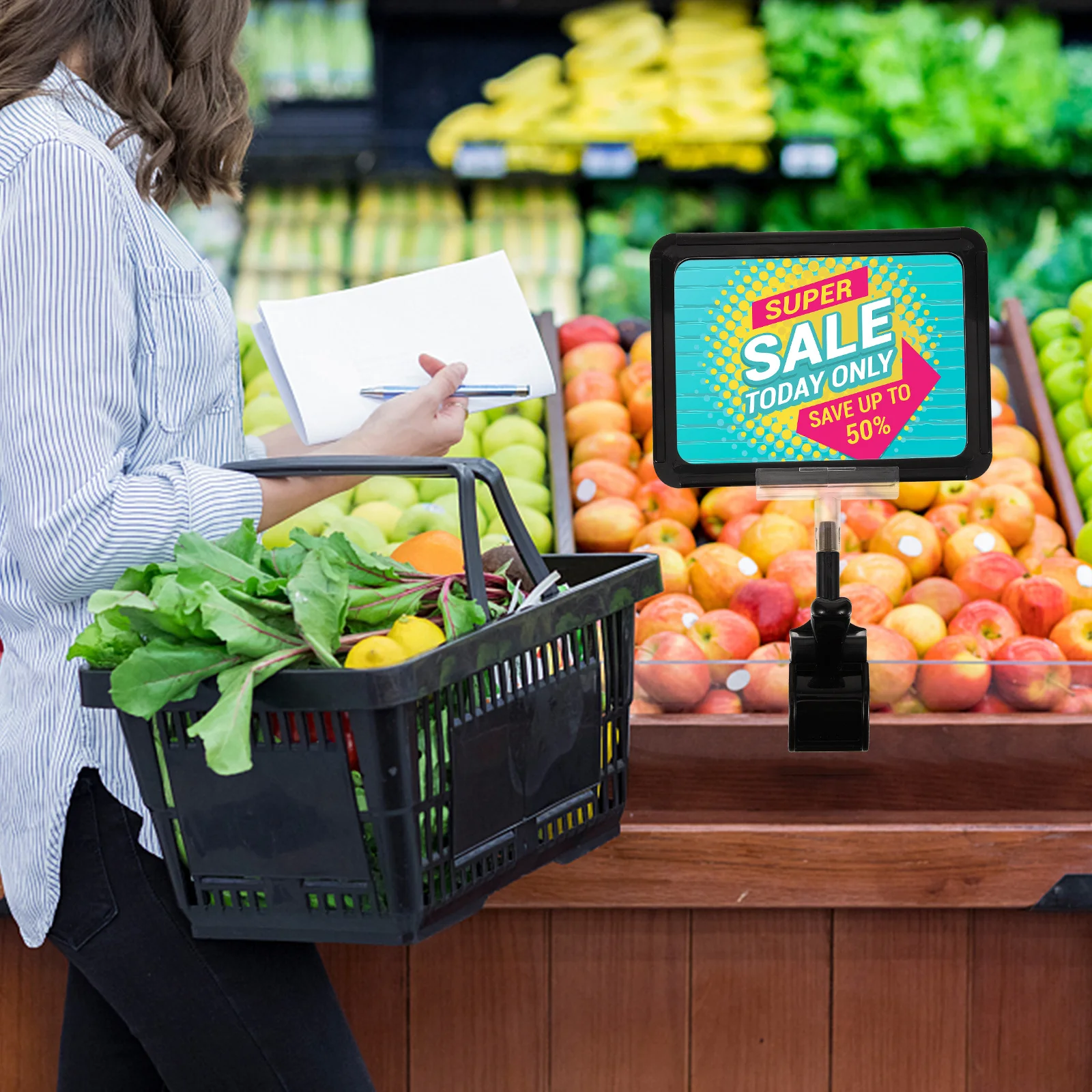 Clip on Sign Holder for Price Display Adjustable Plastic Sign Holder Clip for Store Fruit Shop Office Exhibition