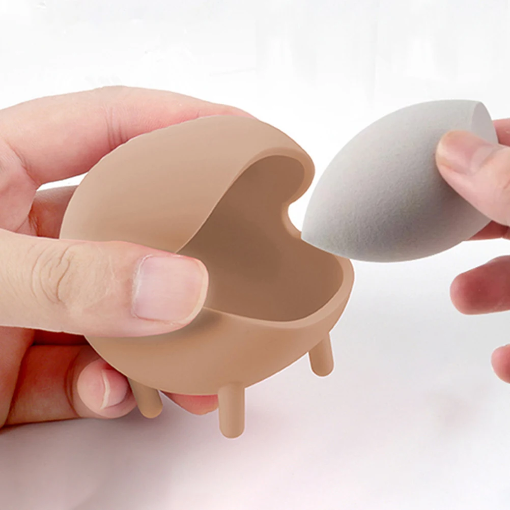 

Silicone Makeup Sponge Holder Powder Puff Storage Case Beauty Tools Travel Khaki Reusable Ventilated ganizer Supplies