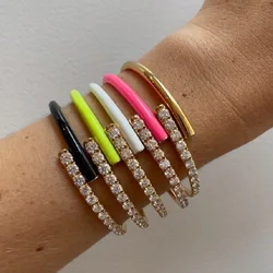 white pink yellow green blue orange 7 colors half cz half Neon enamel open cuff bangle for women