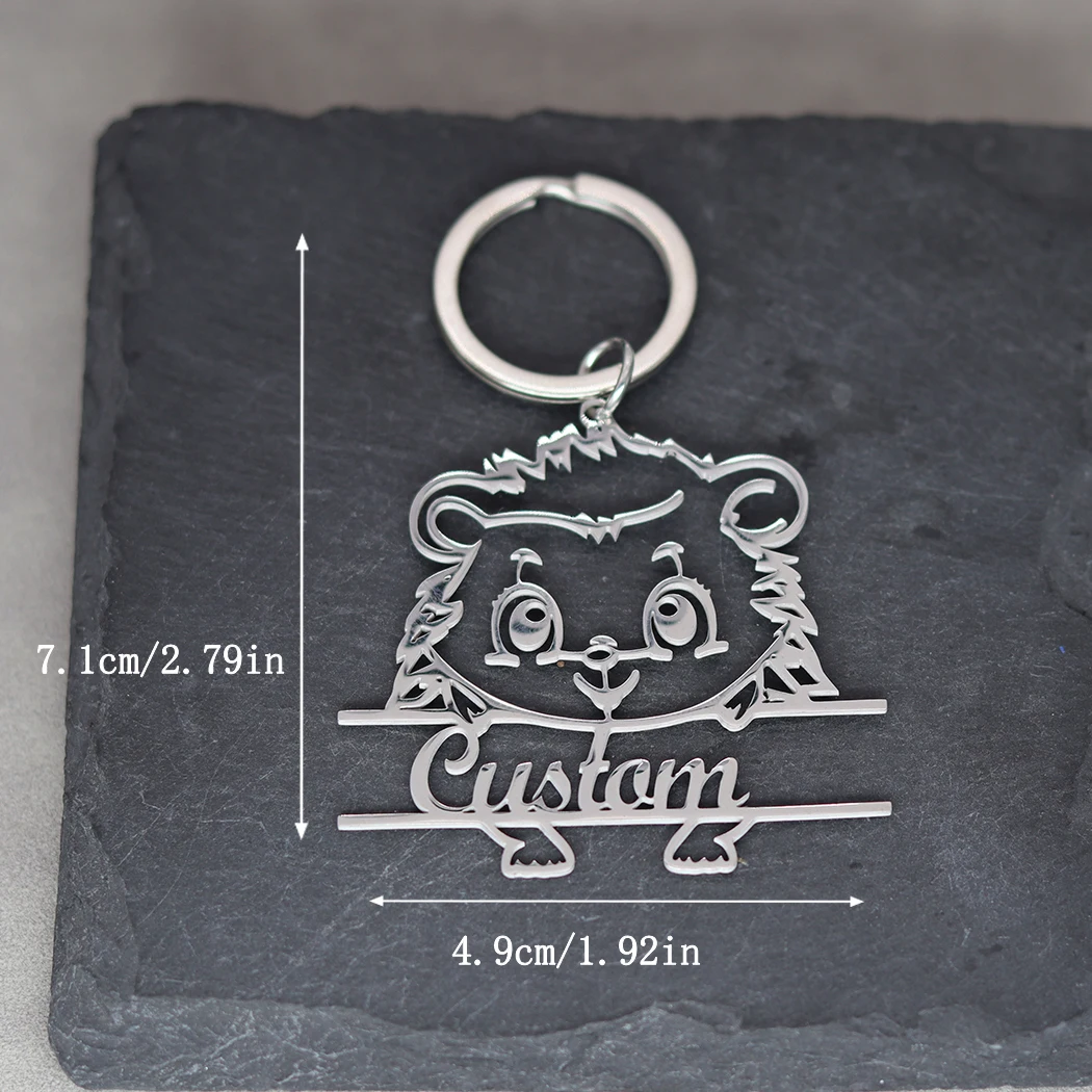 Cute Animal Hedgehog Personalized Custom Name Keychain Pendant Keyring Men Women Stainless Steel Jewelry Keepsake Gift