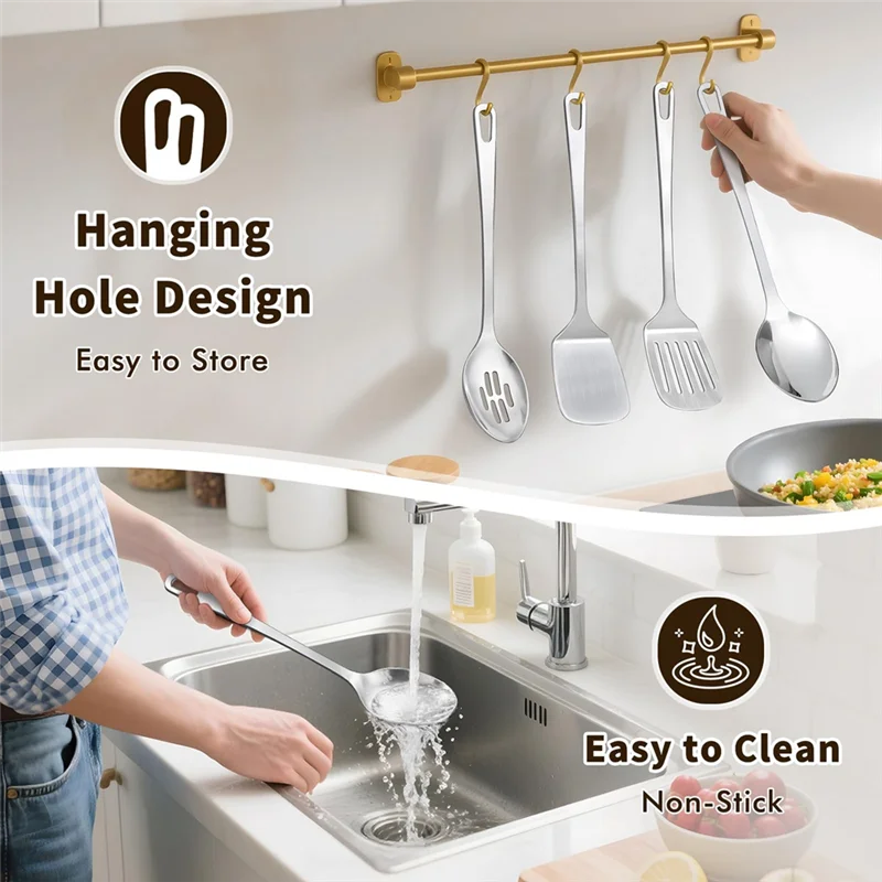 -A90P Stainless Steel Cooking Utensils Stainless Steel Utensils Set Metal Kitchen Utensils Set