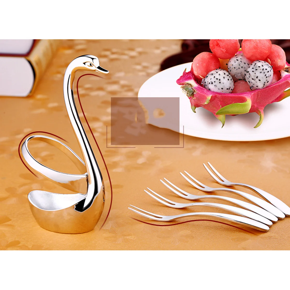 

Stainless Steel Fork Swan Shaped Flatware Holder Spoon Set Elegant Tableware Dessert Swan Dinnerware Holder Knife