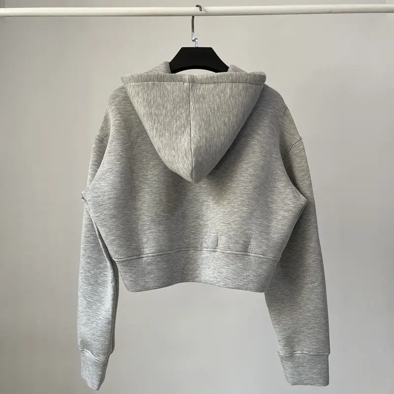 Trendy American Hot Girl  Color Air Layer Loose Hoodie Women Spring Autumn Sports Belly Show Short Top Street Style