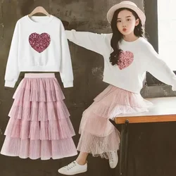 Fashion Girls Dress 2024 Spring Autumn Kids Sweater + Dress 2PCS Casual Children Long Sleeve Dresses For Girl Teen 8 10 12 Year