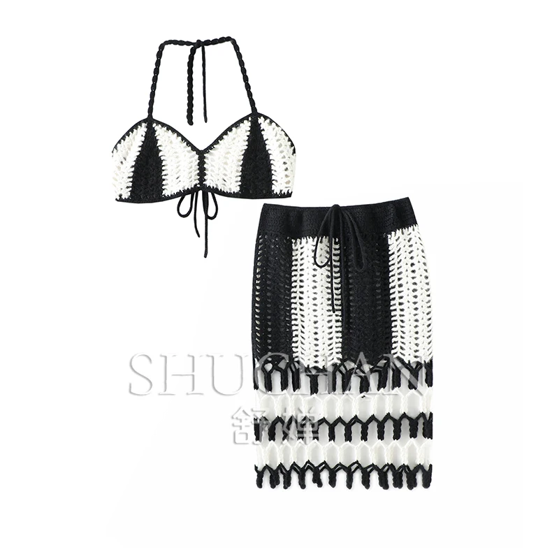 Pure Hand-woven Cashmere Sweater Women's Pure Cashmere Skirt Bikini Set Beach Outfits for Women  Sexy Two Piece Set Women