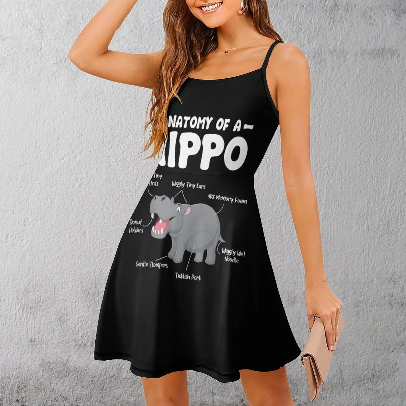 

Anatomy Hippo Fun Facts Women's Sling Dress Graphic Vintage Sexy Woman's Gown Geek Cocktails Dresses