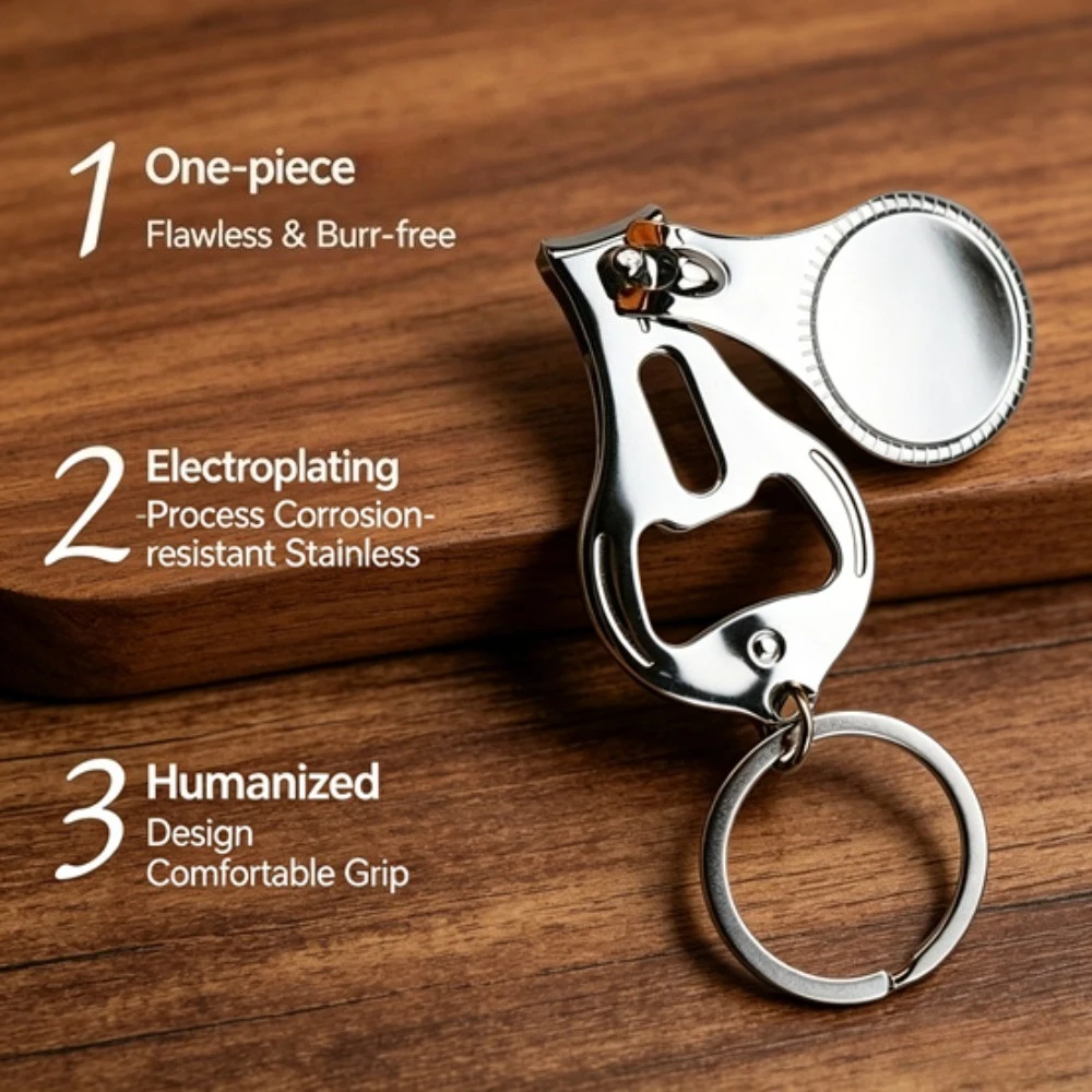 3-in-1 Nagelknipser Schlüsselanhänger Multifunktional Runde Form Flaschenöffner Kering Faltbares Design Metall-Cutter Flaschenöffner Geschenke – Detail 6