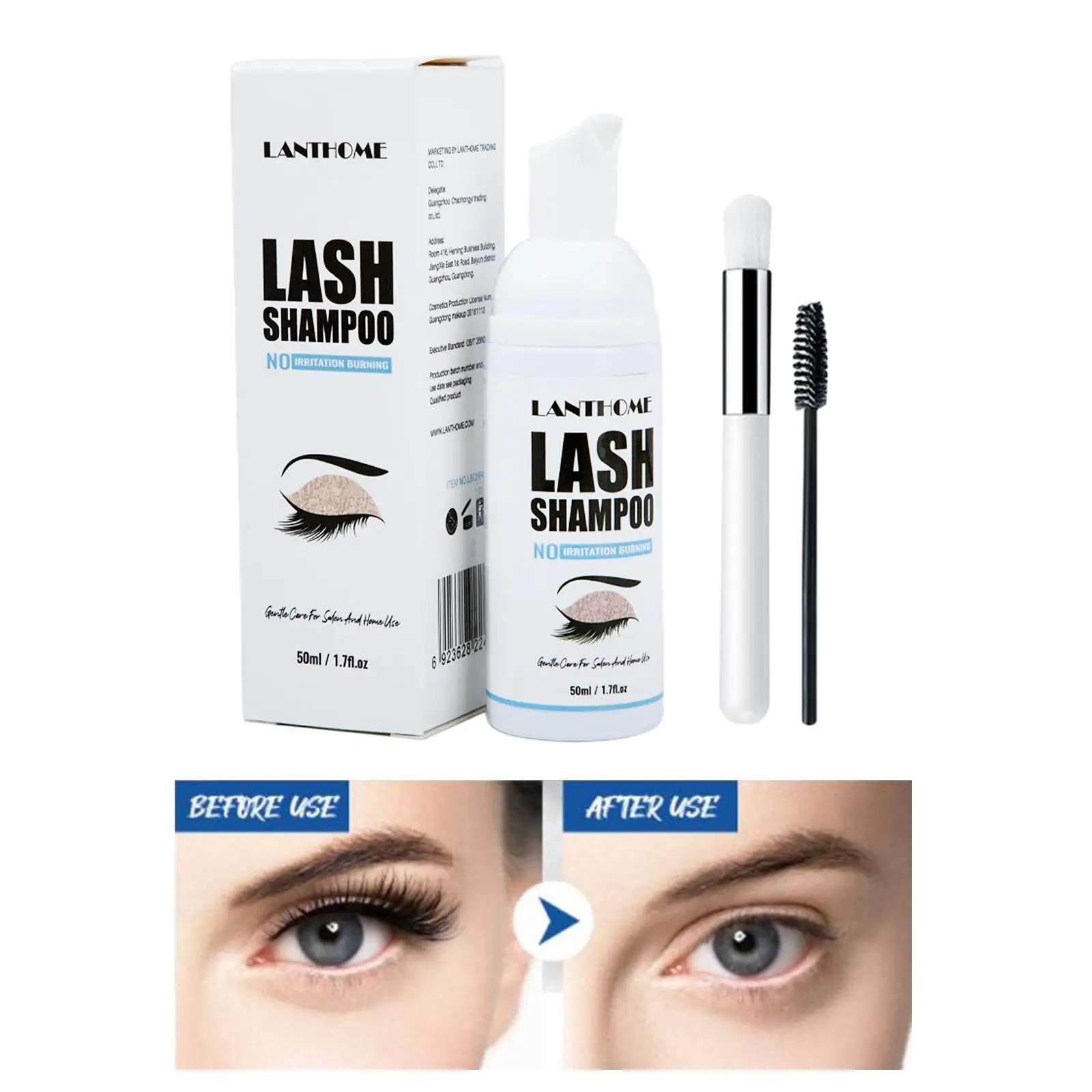 Eyelash Extension Shampoo Foam for Deep Clean 1.69fl.oz Lash Eyelid Shampoo Extension Brush Kit Foam Cleanser for Salon Home