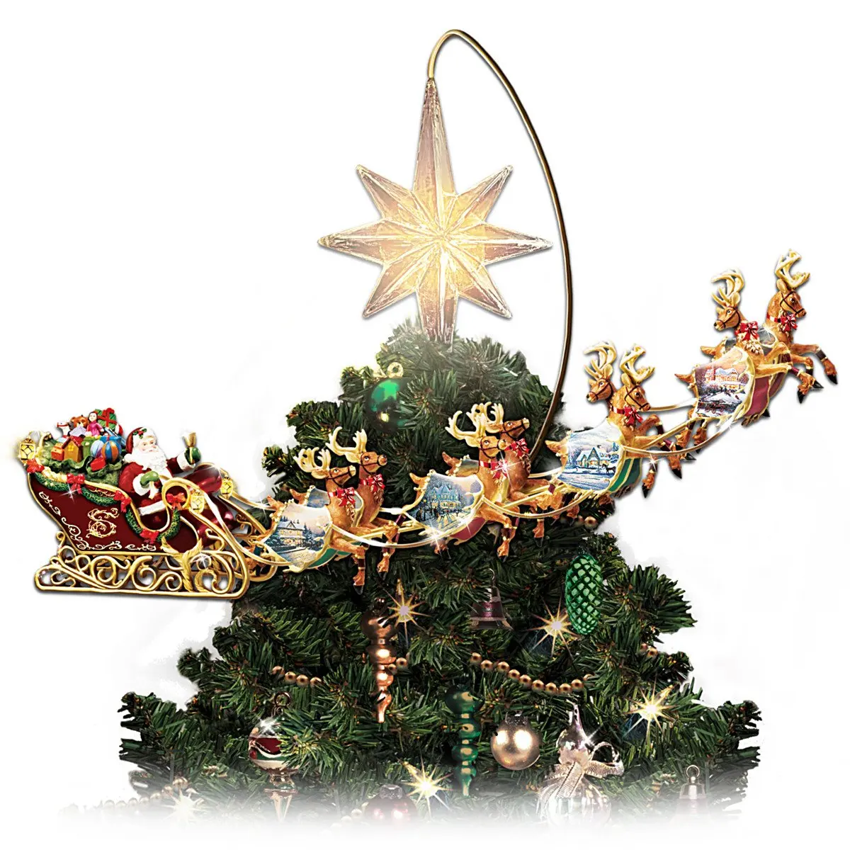 Thomas Kinkade Holidays in Motion Rotating Illuminated Tree Topper Animated Christmas Decor by The Bradford Editions