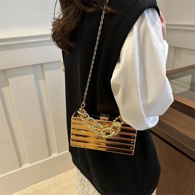 Bolso de hombro con cadena acrílica y caja de Metal para mujer, bolso exquisito con cerrojo de Color sólido, gran oferta 2024, Bolsas femeninas