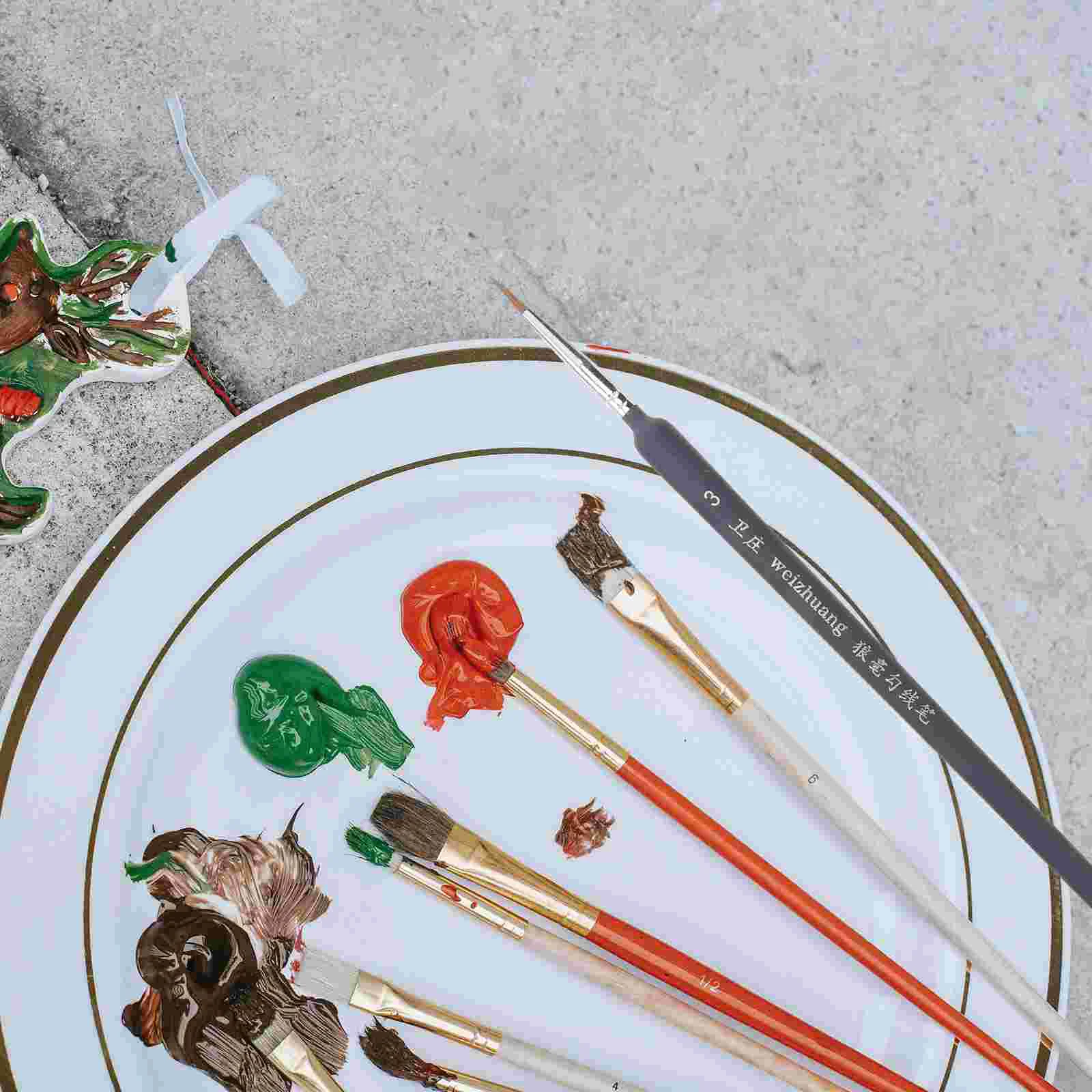 9 Pcs Acrylic Painting Rigging Work Child Model Brushes Oil Line Artist Wooden Paintbrush Miniature