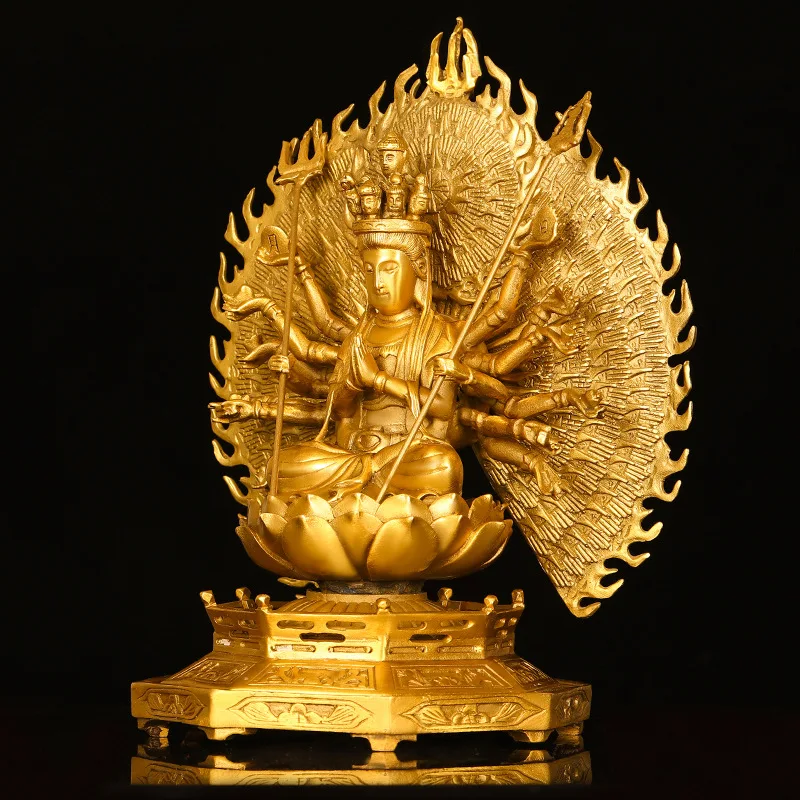 Pure Copper Thousand-Hand Kwan-Yin Thousand Eyes Thousand Arm Guanyin Bodhisattva Decoration Home Living Room Buddha Statue Sout