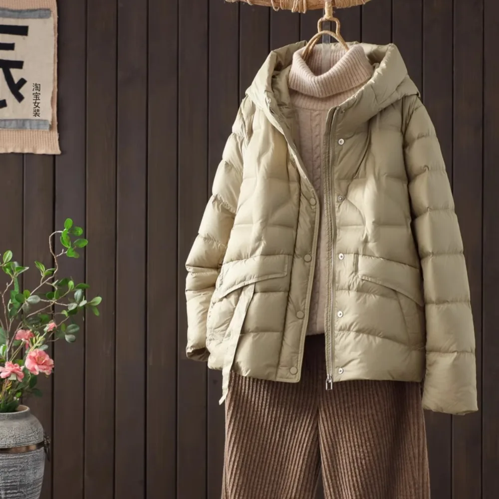 Down Jacket Spring Autumn Duck Down Coat Women's Turtleneck Streetwear Solid Color Warm Overcoat Fashion Puffer Jacket Outwears
