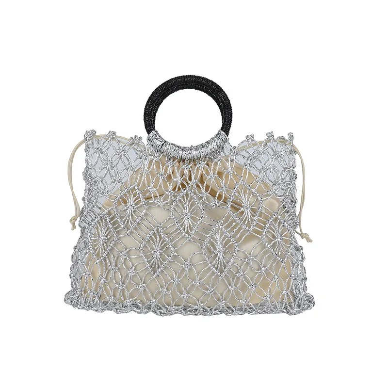 

Ladies Knitting Straw Rope Bag Vacation Large Tote Bag Fashion Women's Hollow Woven Handbag Summer Beach Bag