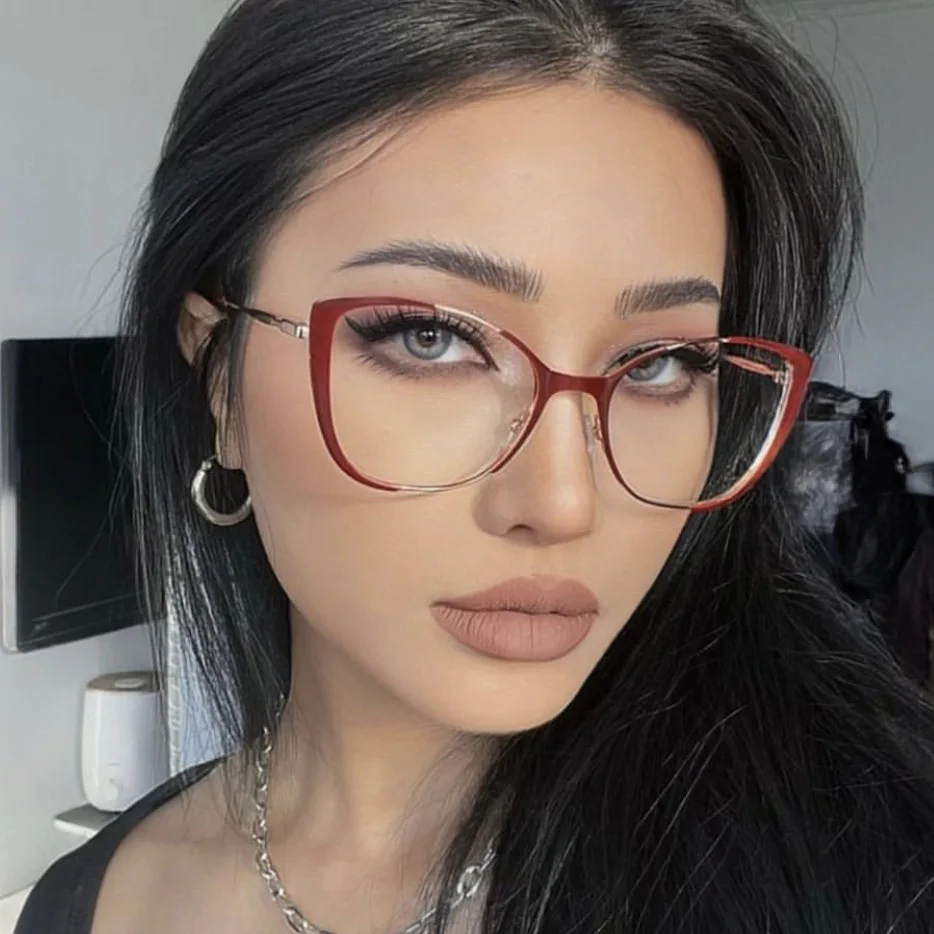 2024 New Fashion Women Anti Light Blue Cat Eye Glasses Frame Retro Hight Quality Luxury Optical Computer Reading Eyeglasses