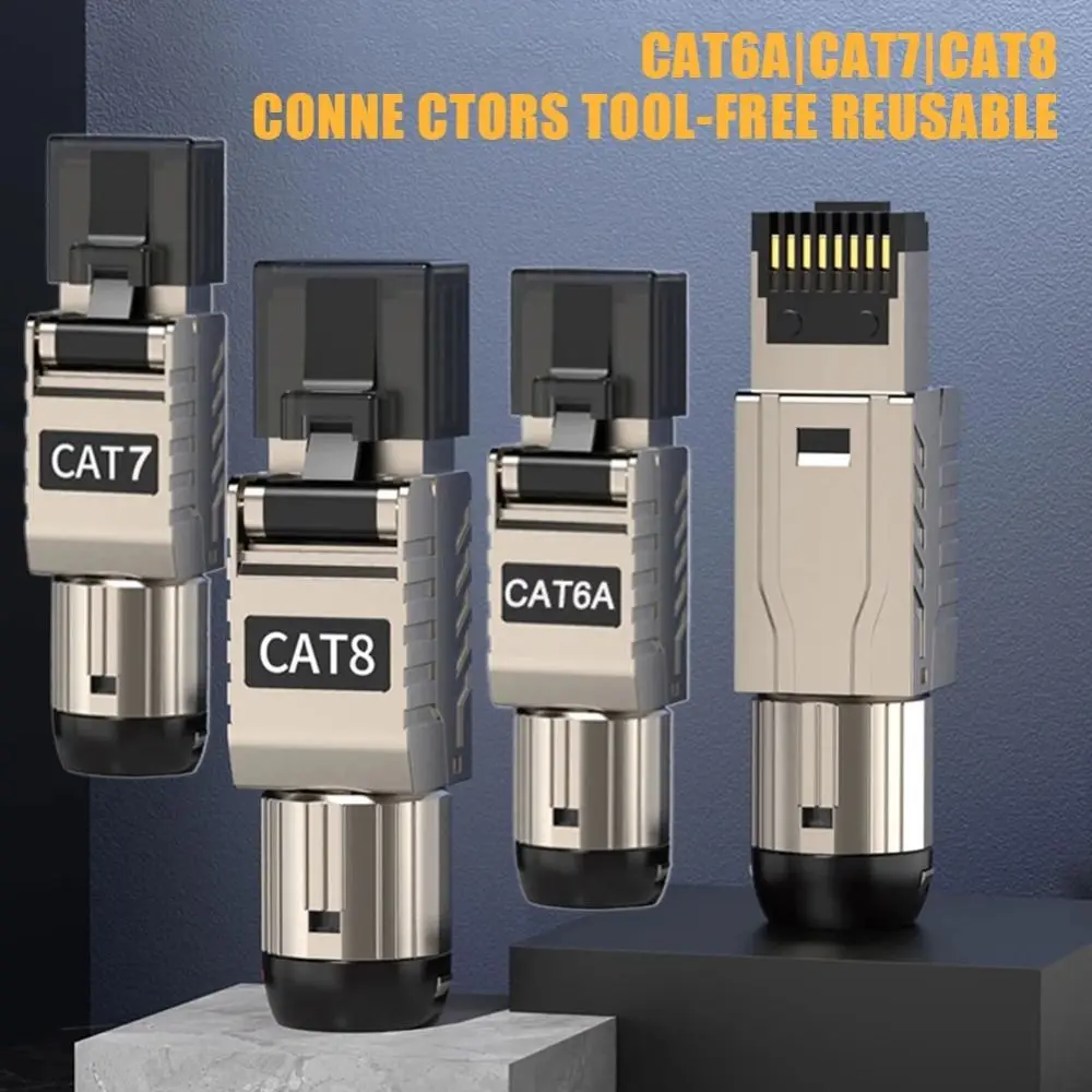 2000MHz RJ45 Cat8 Cat7 Cat6A Connectors 40G LAN Cable Crystal Head Panel Free Easy Termination Plug Reusable 22AWG - 24AWG