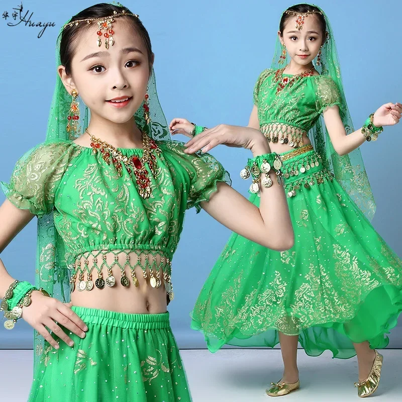 Set di danza del ventre da principessa per bambini India danza indiana orientale Sari ragazza costume da spettacolo del ventre Bollywood vestito da palcoscenico per bambini