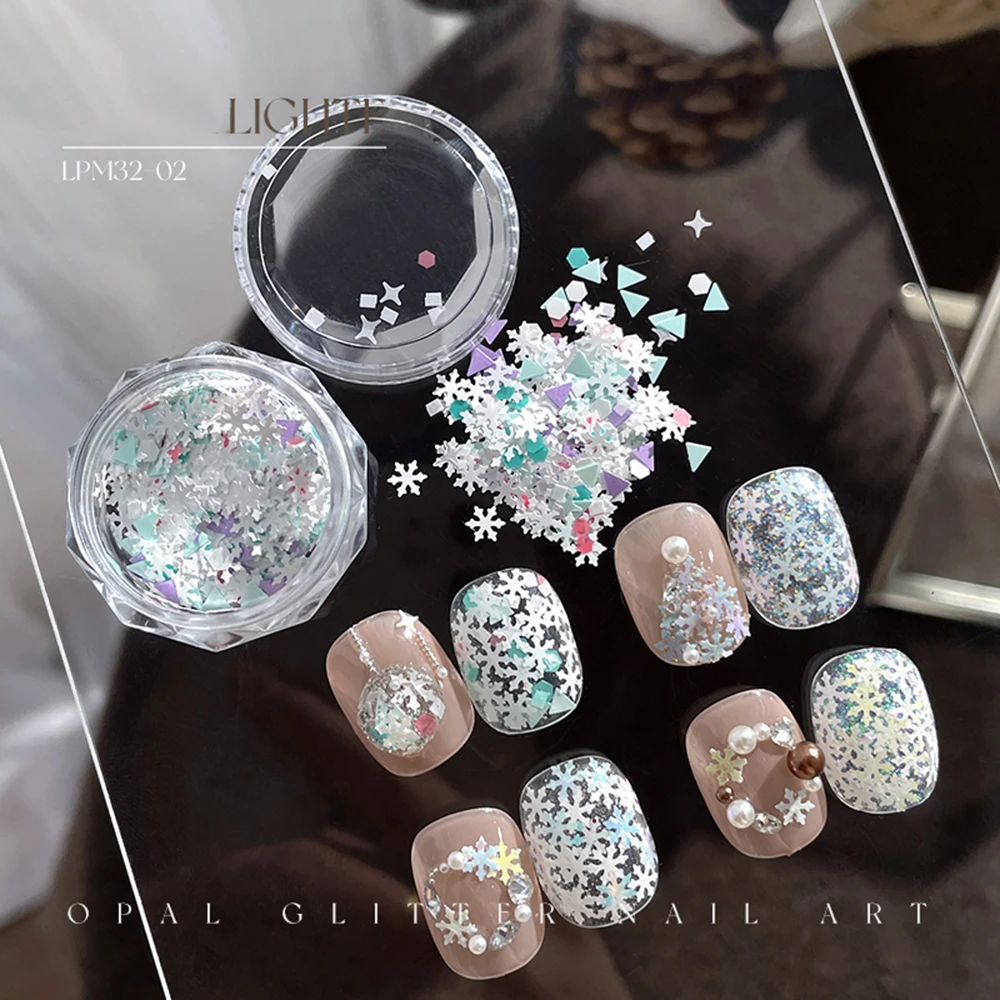 Kerst nagelglitter gemengd met sneeuwvlok laserpoeder goudfolie glitter winter glitter nageldecoratie sneeuwvlok nagelglitter