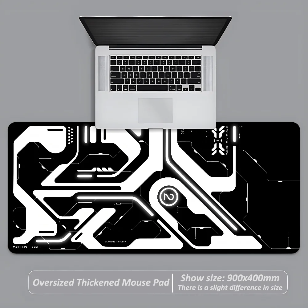 لوحة ماوس Cyberpunk Sci-fi Mech كبيرة مضادة للانزلاق بحواف مخيطة، حصيرة متينة لألعاب الكمبيوتر المحمول ​   لوحة المفاتيح XXL