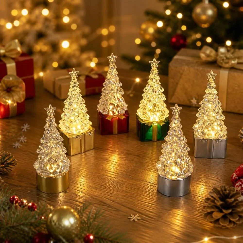 Creative Christmas Tree Night Light Flameless Smokeless Light Up Xmas Tree Ornaments Battery-Operated Romantic