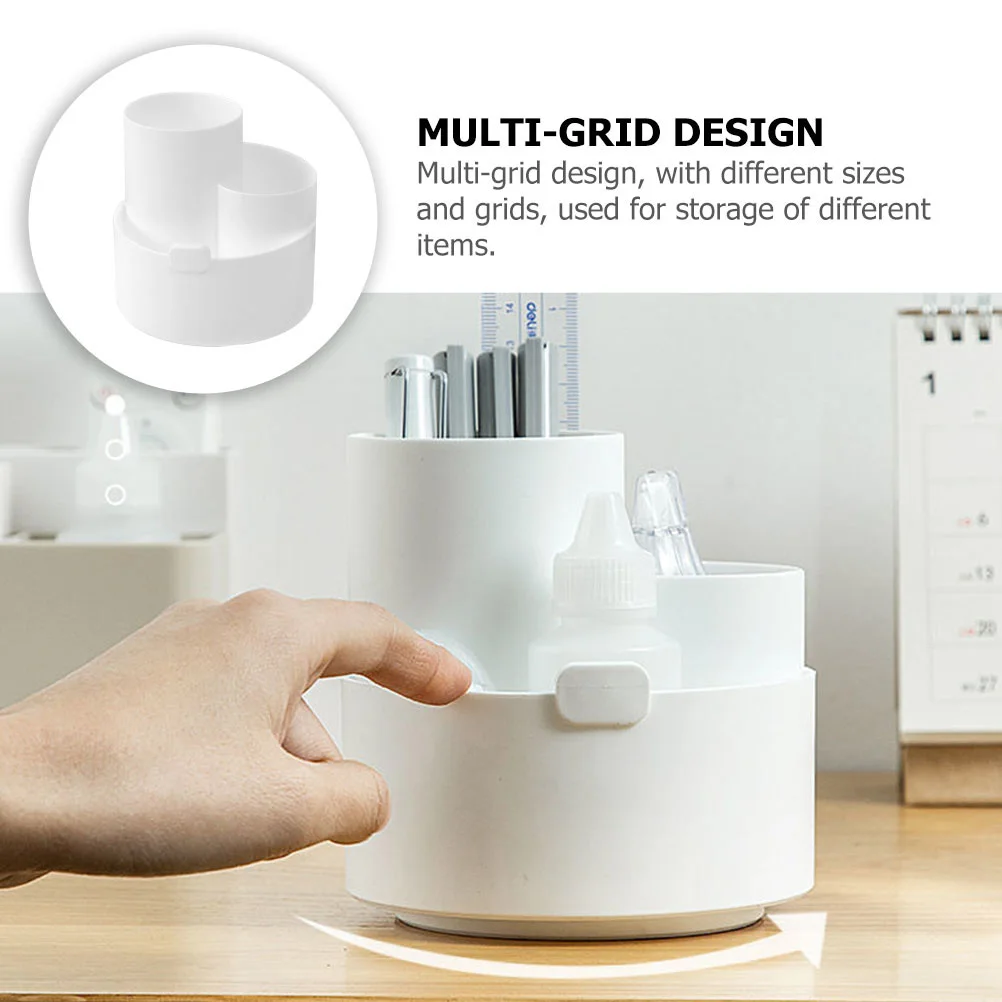 

Rotatable Plastic Stationery Box Desktop Organizer Multi-Grid Pen Holder Makeup Brush Sundries Storage Container Office