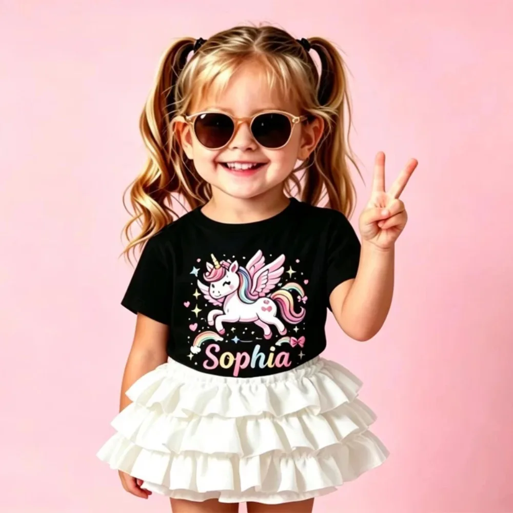 Custom Text Personalised Name Girls Unicorn 1-12 Birthday Party T-Shirt Your Logo Kids T Shirt Baby Unicorns Clothes Tops Tees