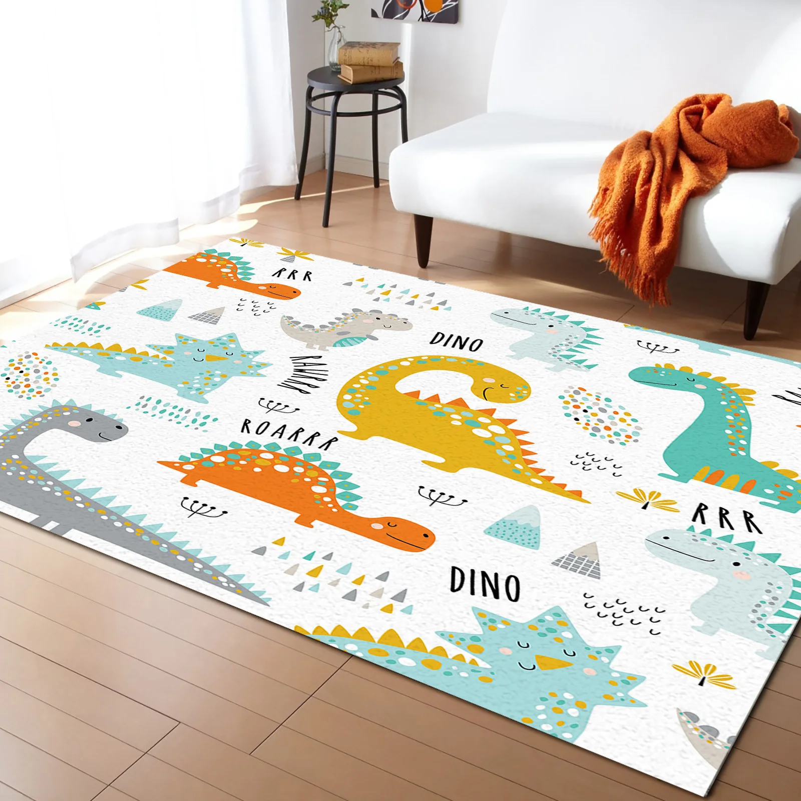 

Cartoon Orange Gold Grey Dinosaur Spots Carpet Area Rug Children's Room Living Room Bedroom Home Play Decoration Large Floor Mat