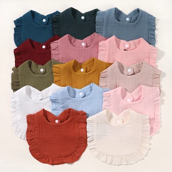 ทารกแรกเกิด Bibs ทารก Burp Cloths เด็ก Stuff Feeding Drool ผ้าพันคอผ้าเช็ดตัวเด็กวัยหัดเดิน Ruffle สีทึบ Bib เด็กอุปกรณ์เสริม