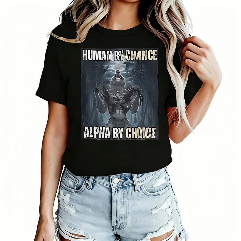 Human by Chance Alpha Women's T-Shirt 100% Cotton Funny Graphic Short Sleeve Tee Novelty Shirt Casual Crew Neck Top S-5Xl
