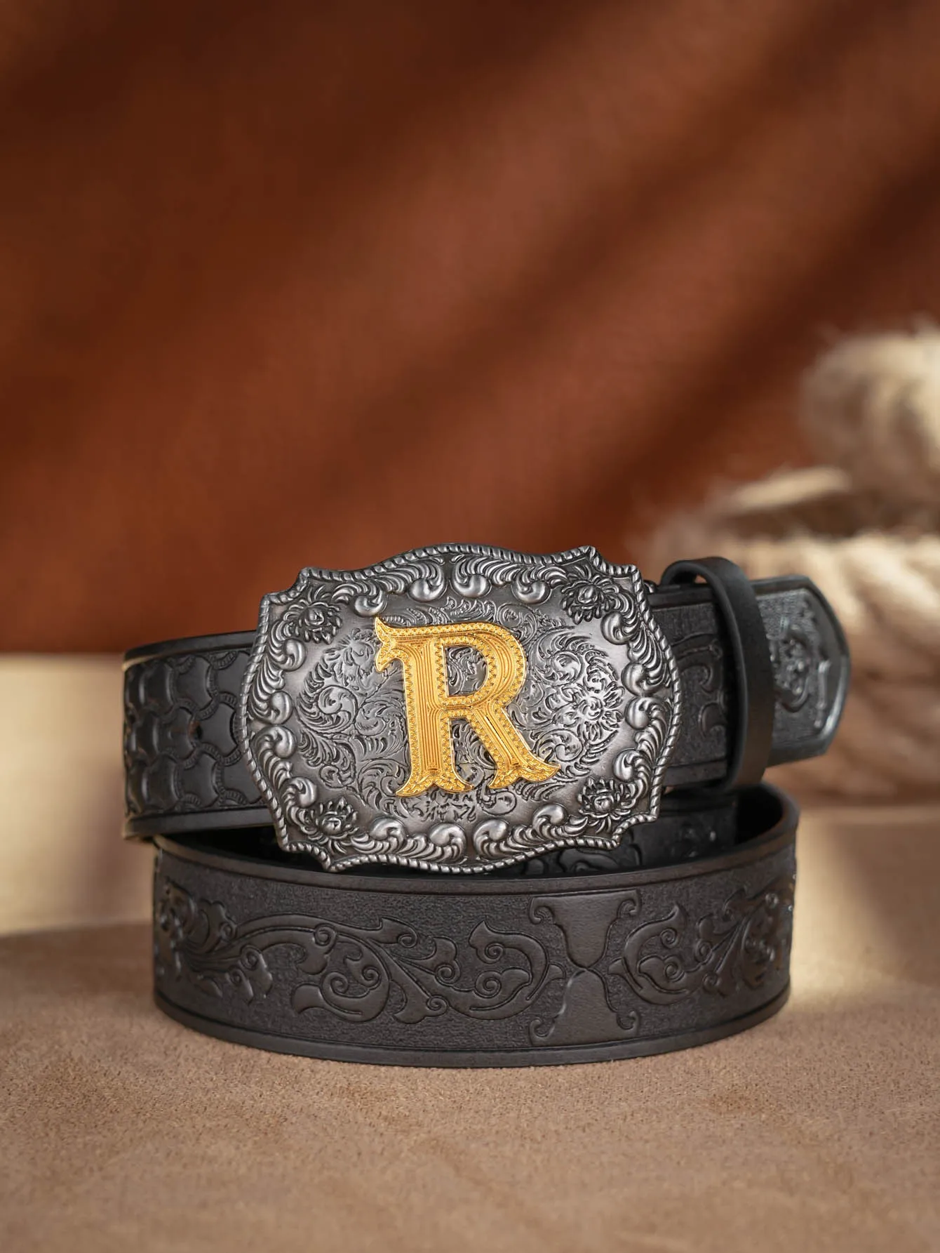 Western Cowboy PU-Ledergürtel – Herren-Hüftgurt, Stier-Dekoration, Blumenmuster, graviert für Jeans – Detail 27