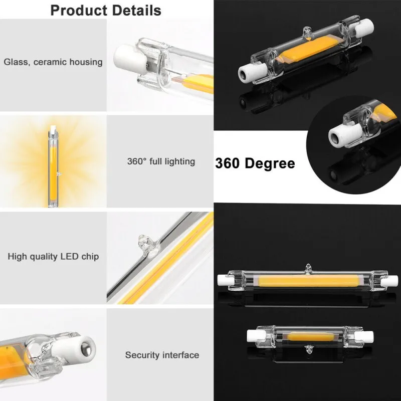 LED COB Glass Tube Bulb R7S 78MM 118MM Corn Lamp J118 J78 High Power Replace Halogen Light  AC 110V 220V Lampadas