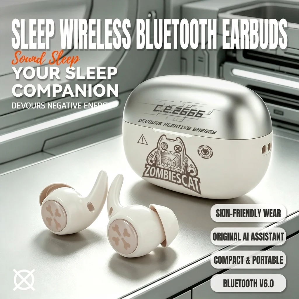 ZOMBIESCAT QCWS-B31 Sleep Earbuds Wireless Bluetooth 6.0 In-Ear TWS Earphones for Side Sleeping White Noise AI Translation Mic