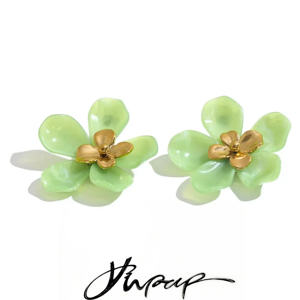 Yhpup Multi Color Stainless Steel Resin Flower Stud Earrings Waterproof Popular Charming Jewelry Wholesale