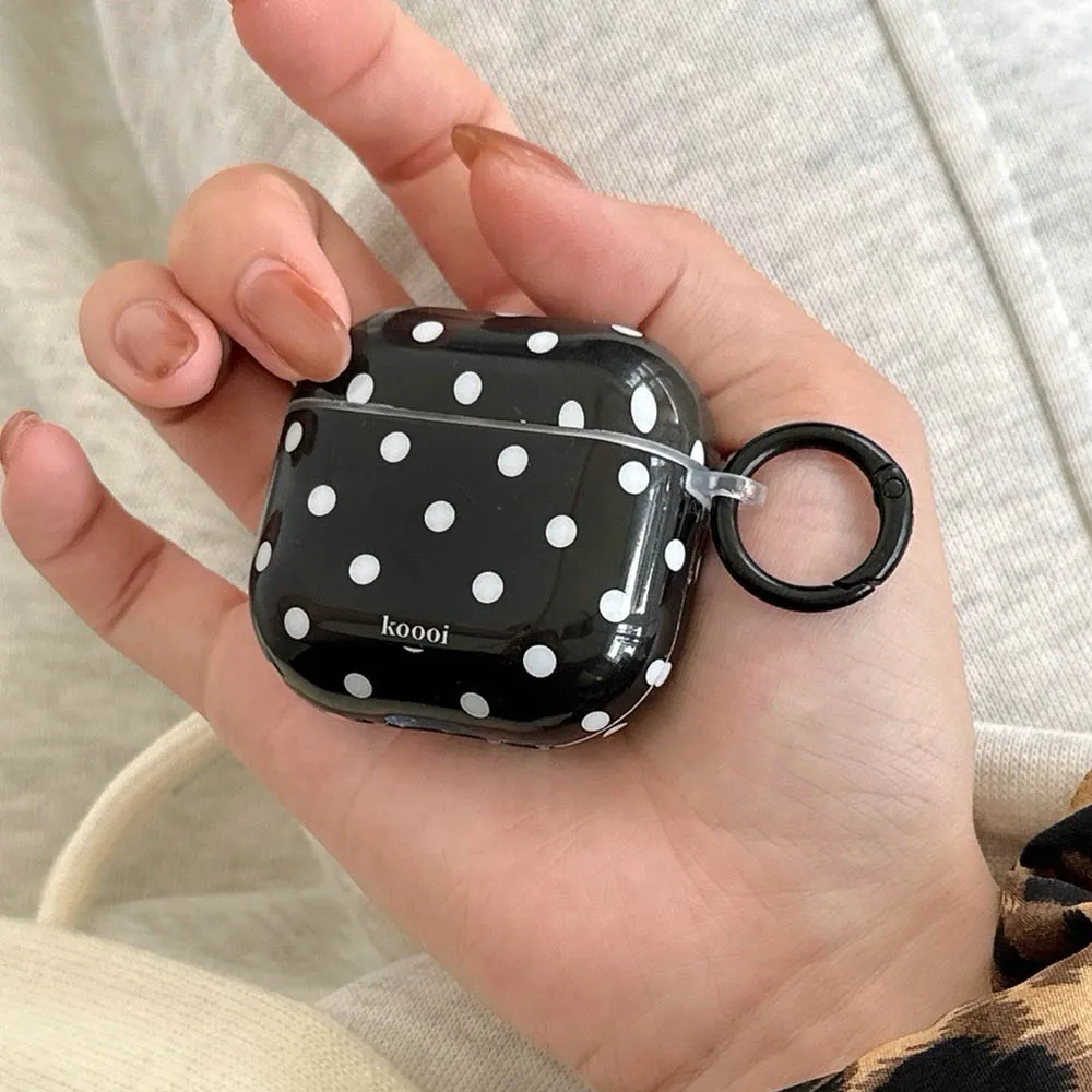بسيطة الكورية أبيض أسود نمط البولكا نقطة مع حلقات واقية حقيبة سماعة الاذن مناسبة ل AirPods 1 2 3 4 Pro Pro2 Pro3 لينة #2