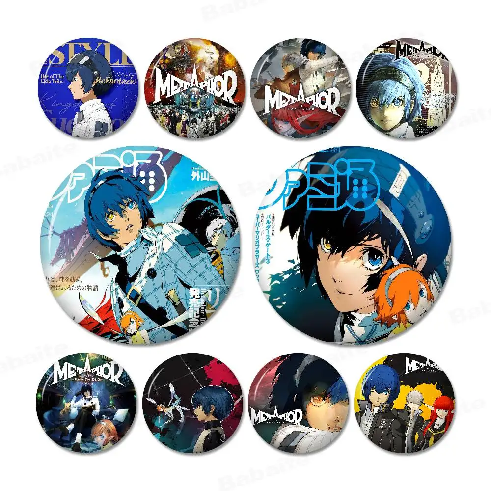 لعبة فيديو M-Metaphor Refantazio 32/44/58 مللي متر دبابيس كرتونية مستديرة دبابيس يدوية لحقيبة الظهر مجوهرات اكسسوارات هدايا