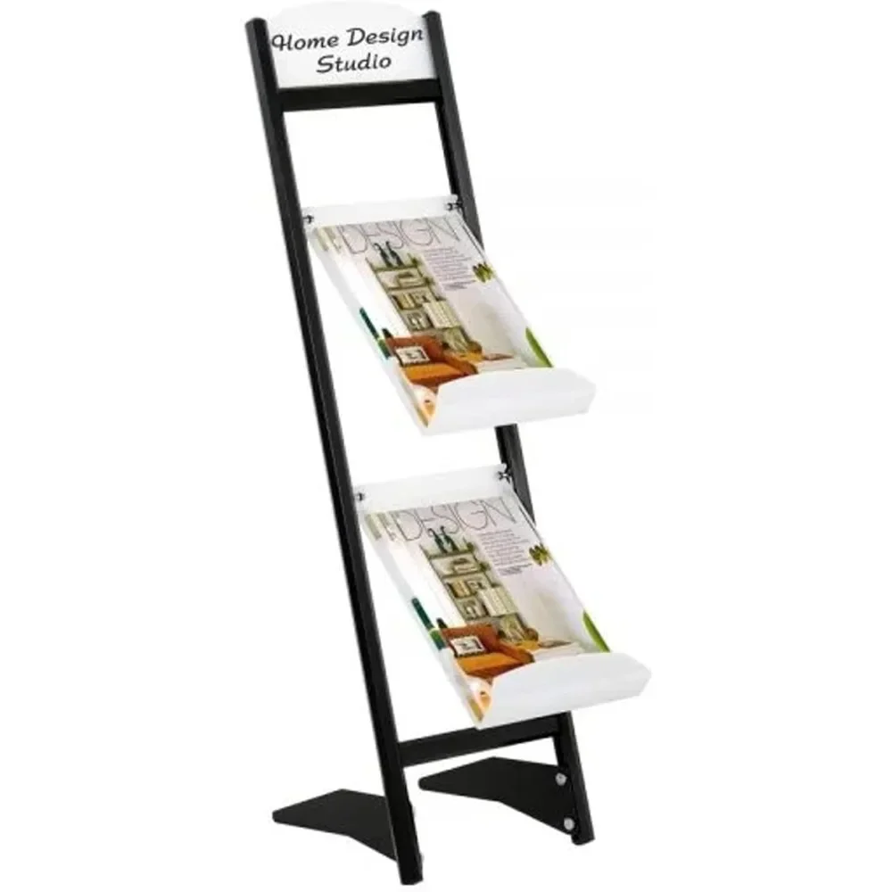 

Displays Floor Standing Magazine Literature Rack Brochure Holder 2 Tier 8.5x11 Inches Frosted Acrylic Shelf Black Aluminum