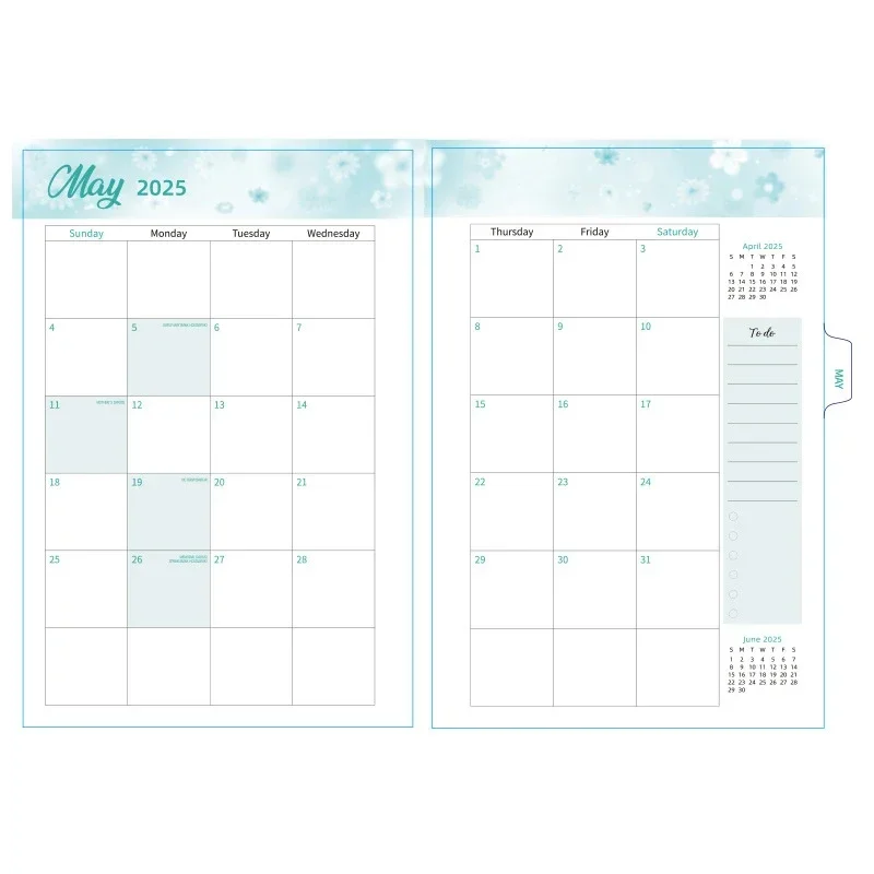 2025 Plan Calendar Diary Coil Notebook A5 Weekly Notebook Planners Budget Planner Flower Pattern 140 Pages Book (2025.1-2025.12)