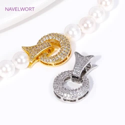 18K Gold Plated Inlaid Zircon Round Pearl Clasp Fastener For Jewelry Making DIY Necklace Bracelet Accessories Connector Clasps