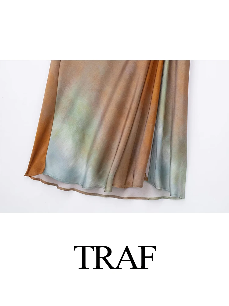 TRAF 2024 Women Tie Dye Long Draped Midi Dresses Summer Female Sleeveless Office Midi Dress Streetwear Dress Evening Dresses