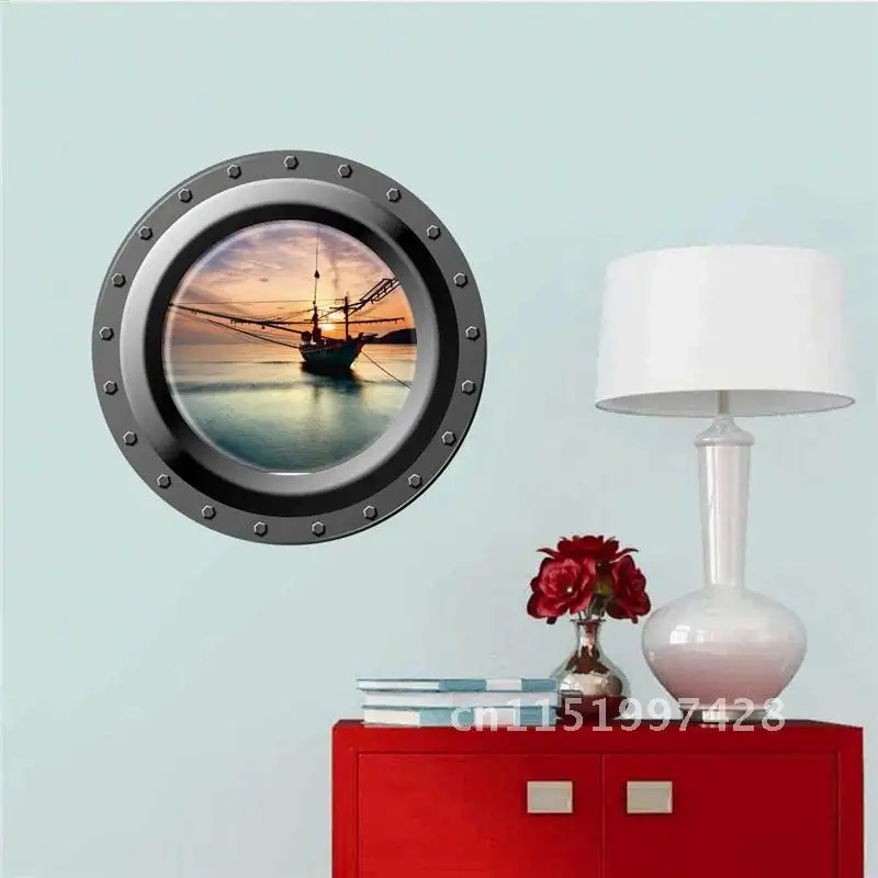 Amazing Sealife Coral Shark Fish Boat Scuttle Decals Art Nursery Wall Stickers Home Decoration Fantastic Submarine Porthole Win