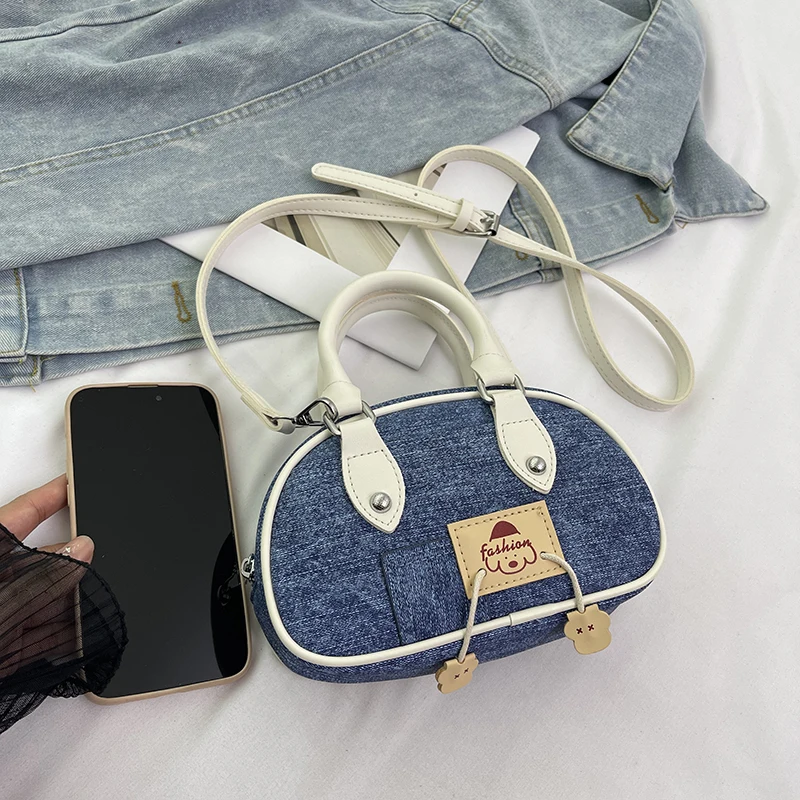 Cowboy color contrast small bag female 2024 summer new portable pillow bag fashion crossbody bag