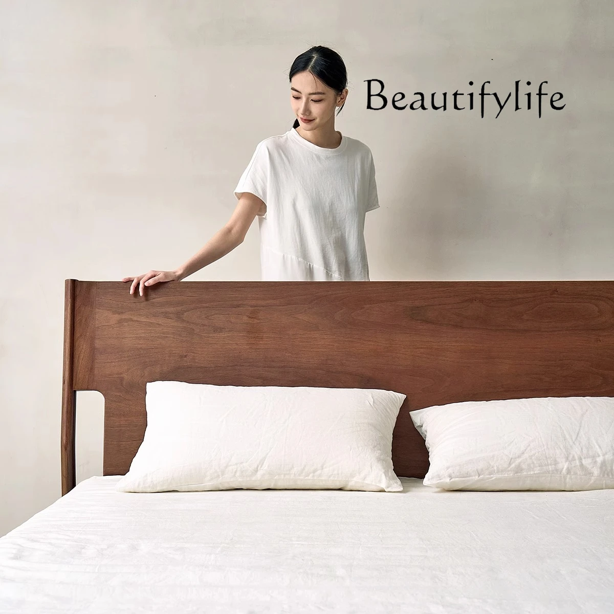 Solid wood bed  black walnut bed Modern simple household 1.5 meters Double 1.8 meters Queen bed