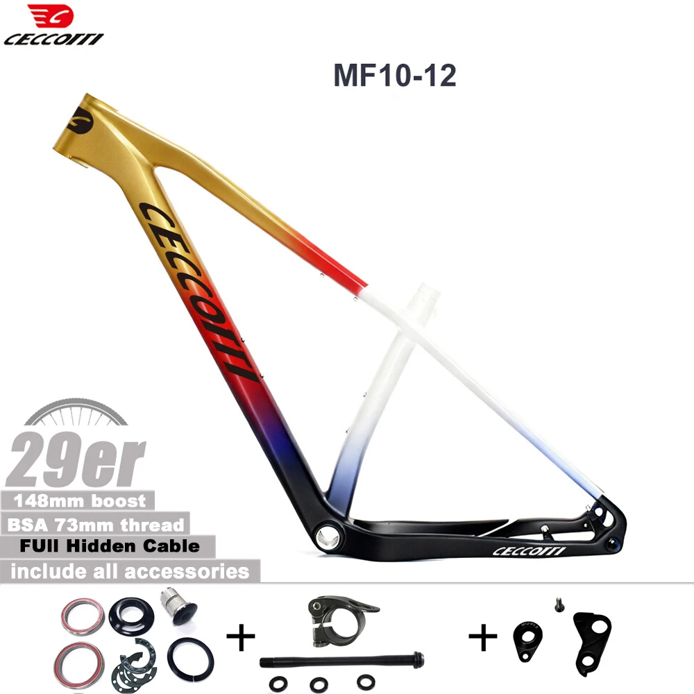 

CECCOTTI 2025 New T1000 Carbon Mountain Bike Frame Full Internal Routing 29er Hardtail MTB Carbon Frame Boost 12x148mm MTB