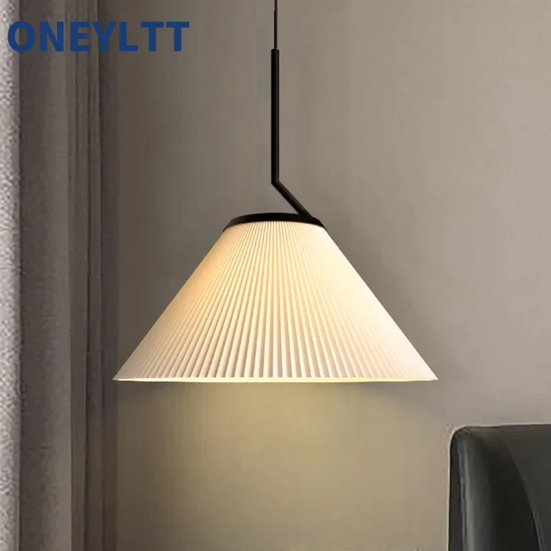 

Designer restaurant pendant light, Italian dining table light, vintage dining and coffee shop pleated fabric lighting fixture