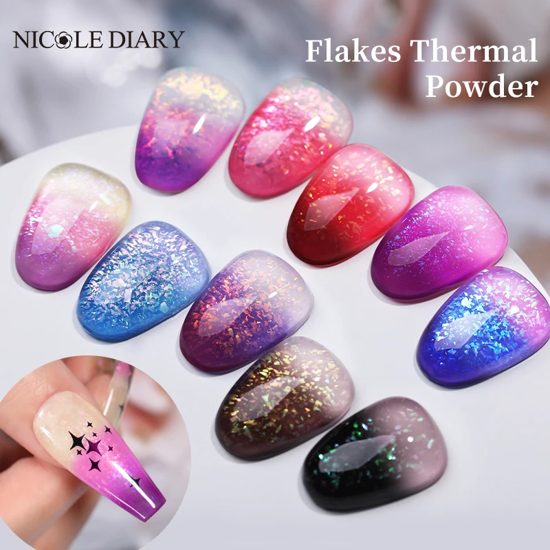 NICOLE DIARY-Poudre à paillettes thermiques pour ongles, 3 couches, pigment proxy, fournitures DIY