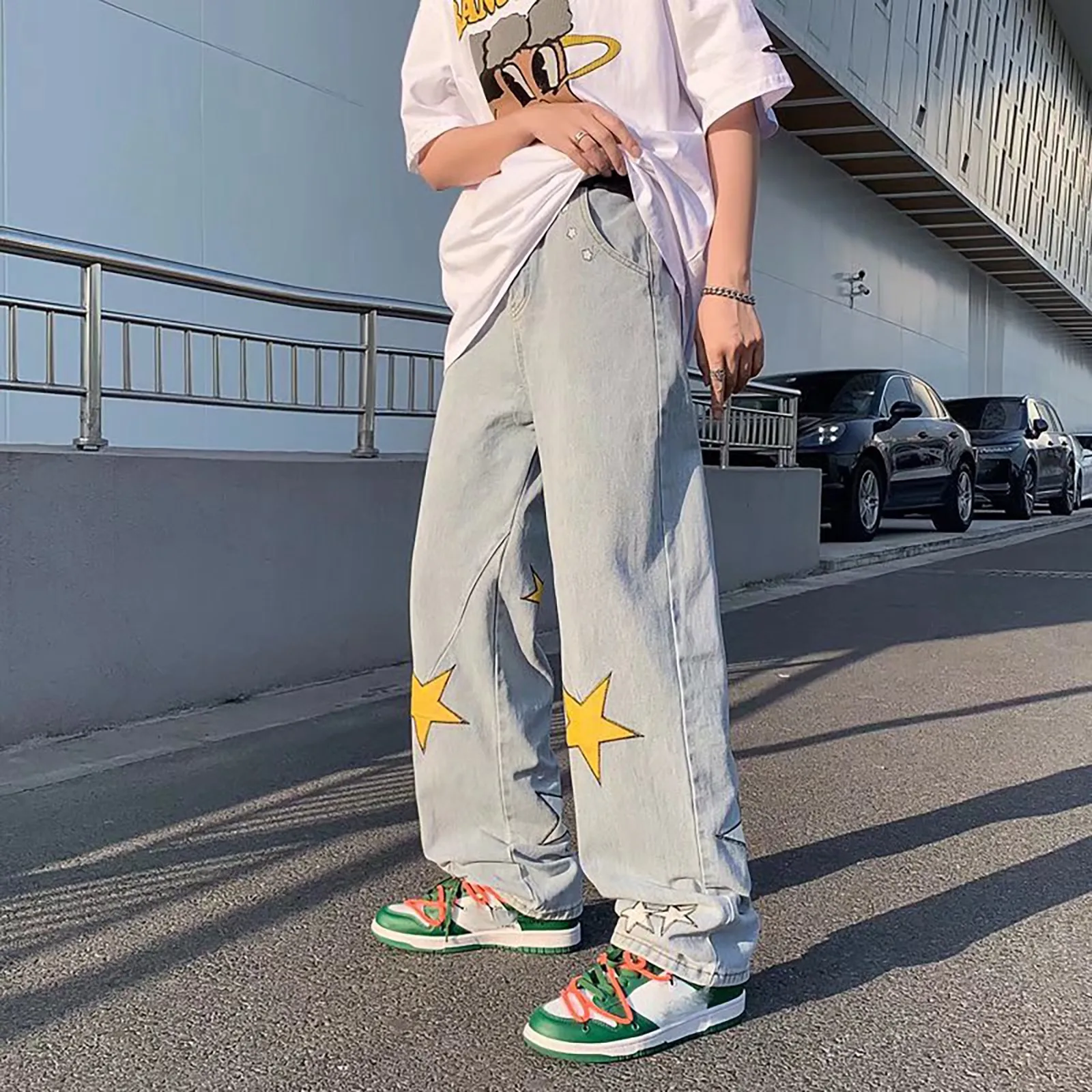 American Retro Casual Pants Autumn Fashion Hiphop Personality Pattern Loose Straight Leg Wide Pants ropa hombre