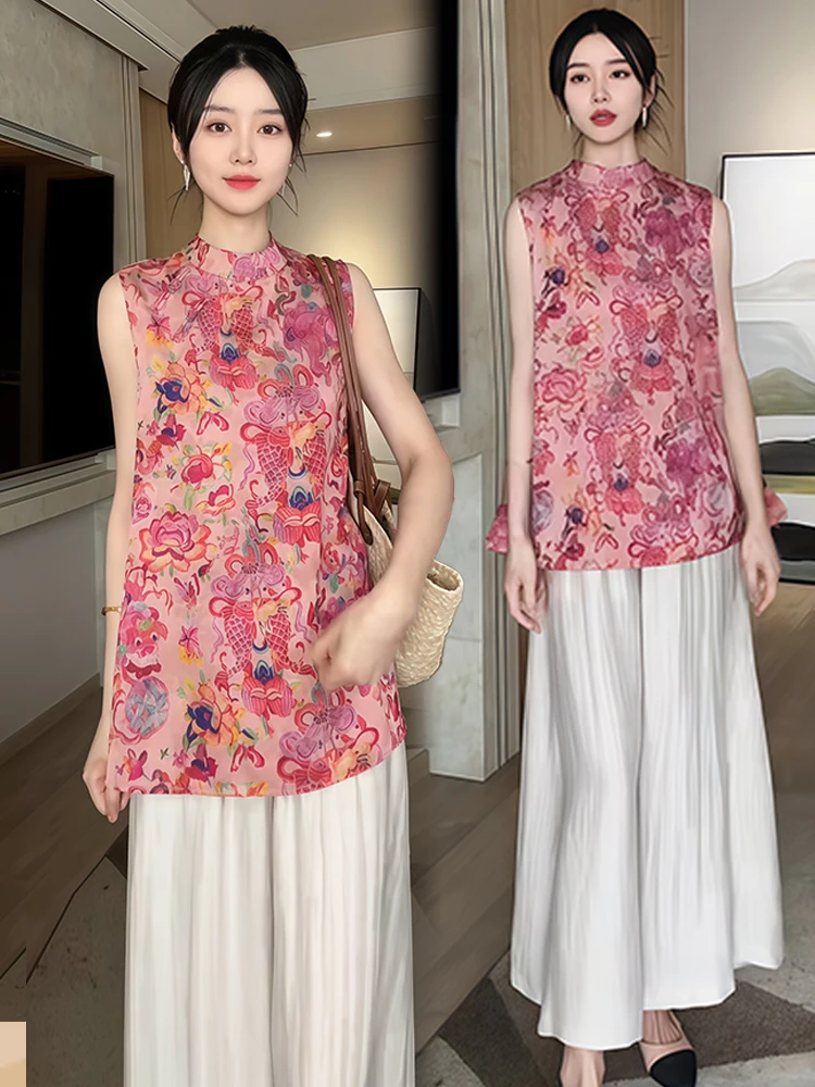 중국 슬레 패션 세트 여성용 와이드 레그 팬츠 투피스 수트 여름 신상 디자인 센세이션 엘레 퍼스널리티